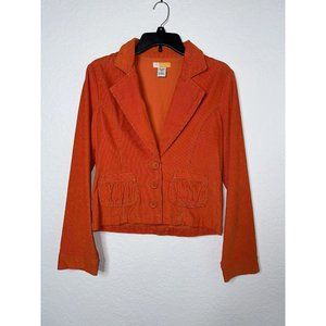 TULLE Burnt Orange Corduroy Women's Jacket Size L Slim Front Button up Crop